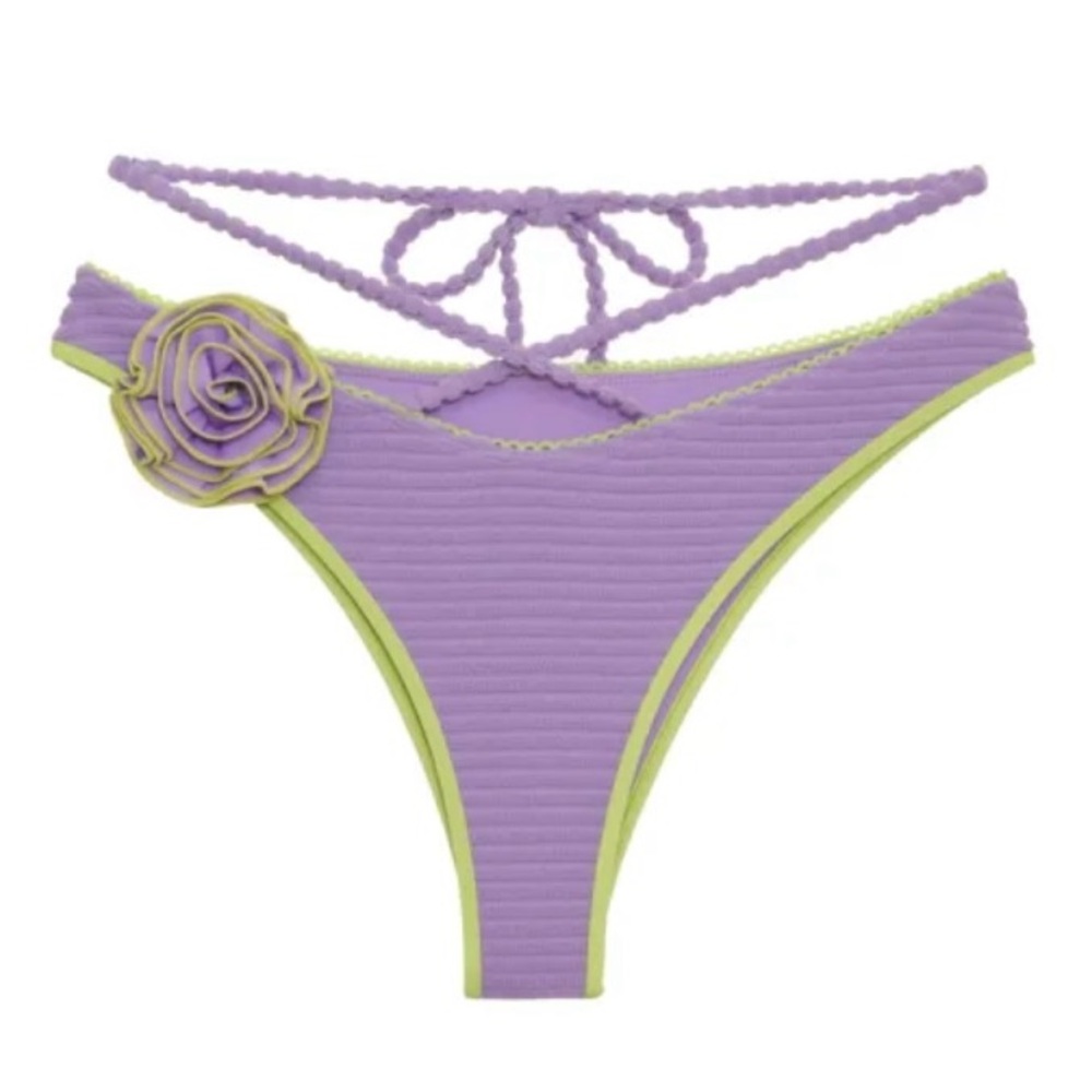 For Love and Lemons Purple and Green Bikini Bottom Lavender Rose Detail Size XXS